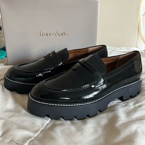 Franco Sarto Black Patent Chunky Platform Bazel Loafers size 10